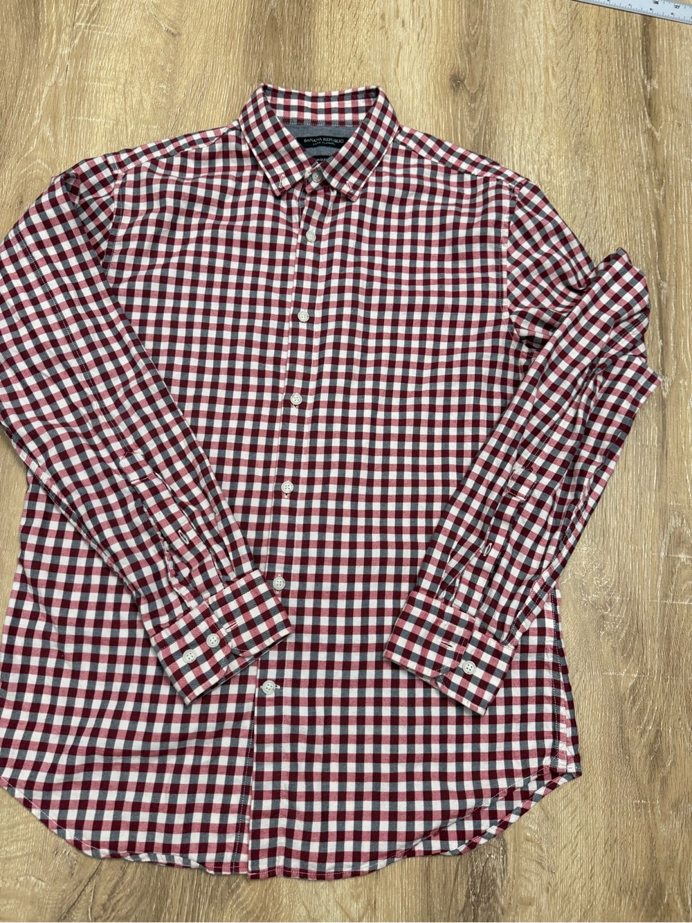 Banana Republic Red and White Check Button-Down Shirt